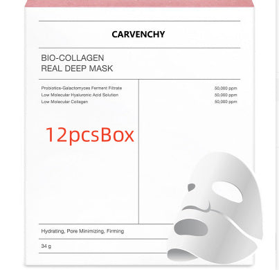 Deep Collagen Overnight Mask - 12 pc facial sheet mask box for hydrating, pore minimizing, and firming skin.