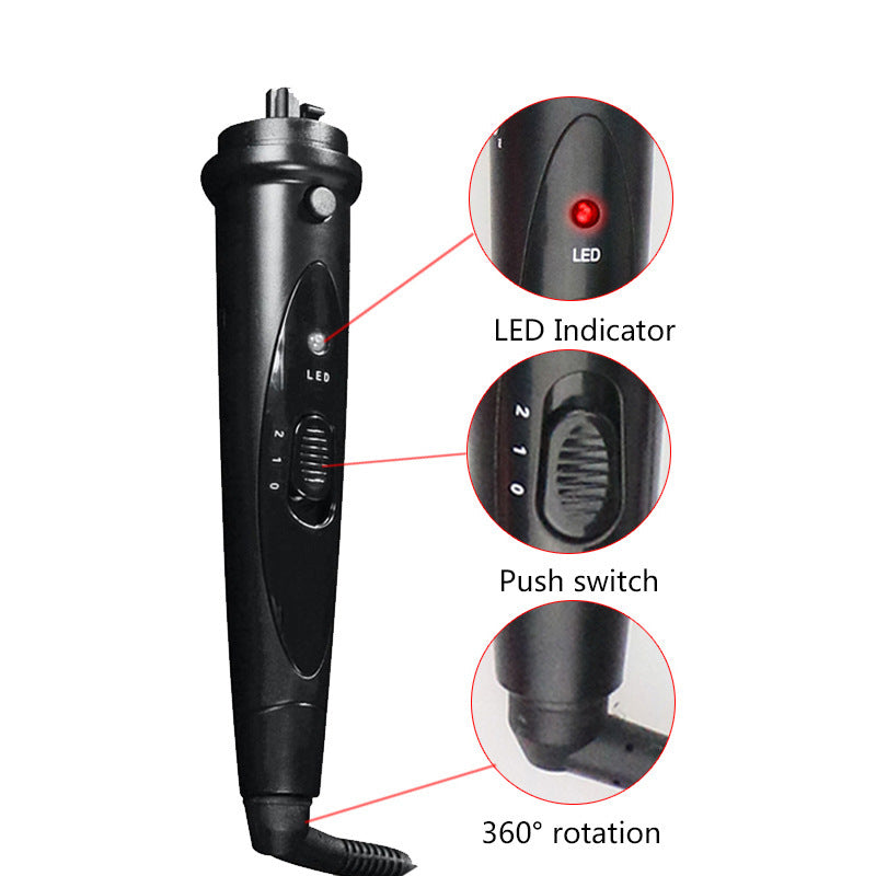 Multifunction Fast Heating Hair Curler 6in1 Interchangeable Ceramic Hair Styling Crimper with LED indicator, push switch, and 360-degree rotation.