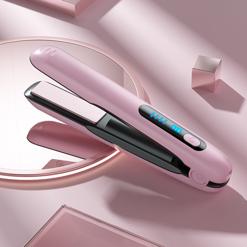 Wireless Hair Straightener Flat Iron Mini 2 IN 1 Roller USB 5000mAh, pink styling tool with sleek design and various functionalities for hairstyling