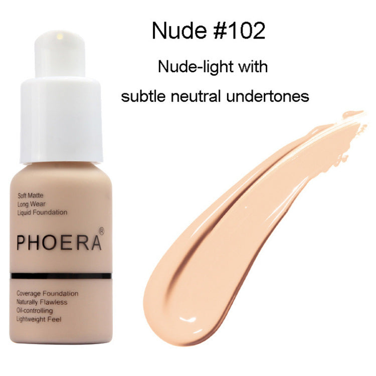 Soft matte liquid foundation in nude #102 with subtle neutral undertones for a natural-looking coverage.