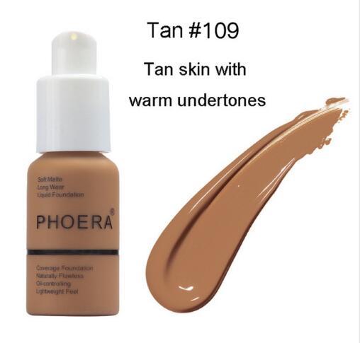 Tan #109 concealer foundation with warm undertones, displayed in the provided image.