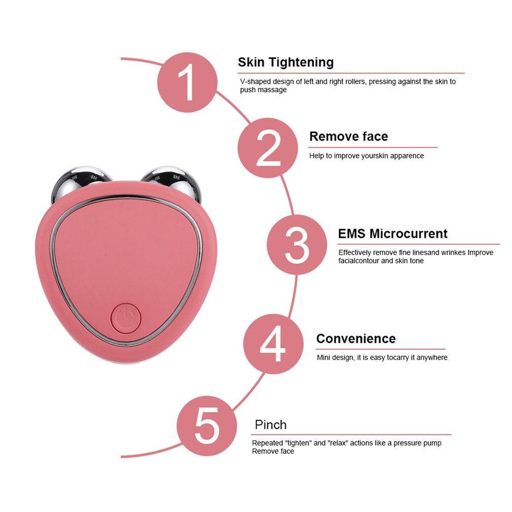 Portable facial micro-current beauty instrument with double roller massager for lifting, thinning, and reducing edema