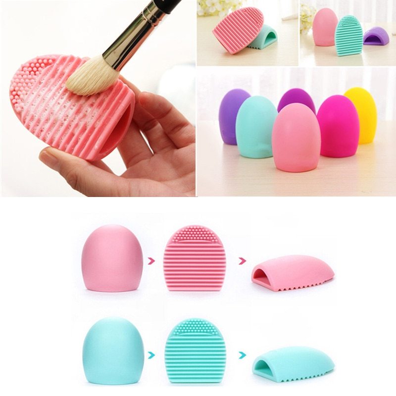 Silicone Wash Egg Make-up Brush Wash Artifact - Assorted color silicone makeup brush cleansers in various shapes displayed on a white background.