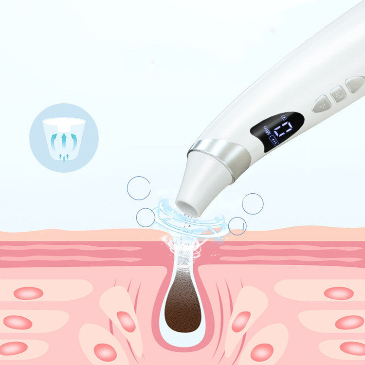 Electronic Blackhead Remover Tool - Sleek white device with digital display, cleaning skin's pores and removing blackheads effectively.