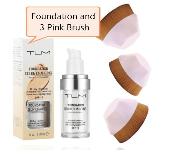 Temperature Liquid Foundation Concealer and 3 Pink Makeup Brushes