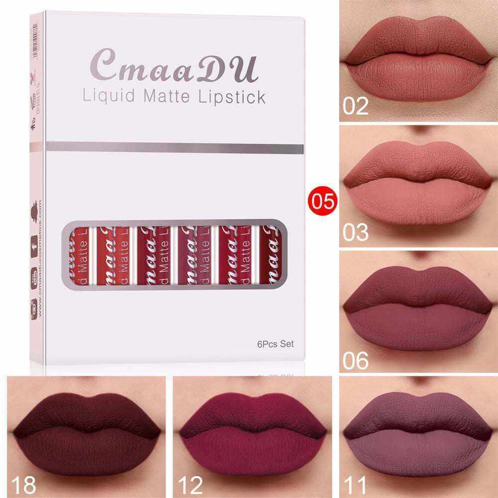 Elegant Matte Lipstick Collection - 6 Long-Lasting Shades E