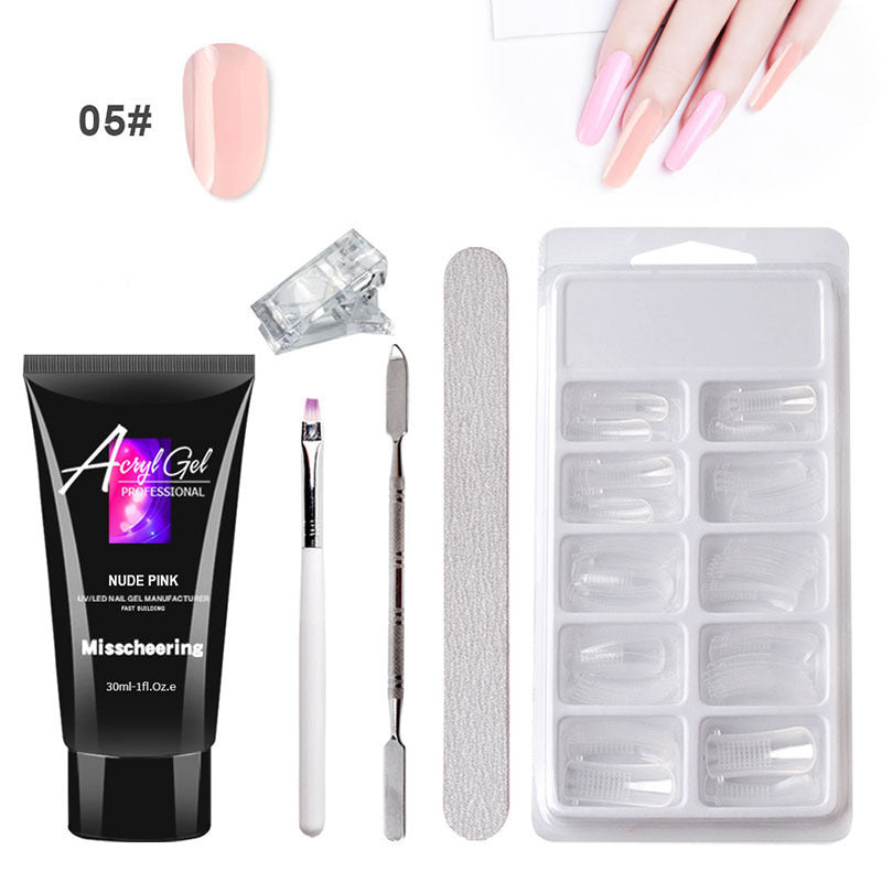 Painless extension gel nail art without paper holder quick model painless crystal gel set, including nail polish, nail file, brush, and application tools for a complete nail care solution.