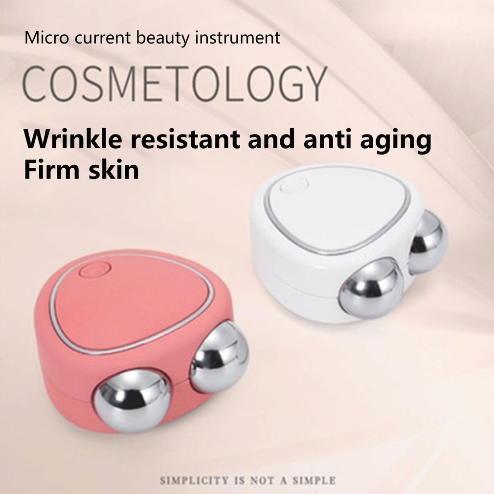 Portable micro-current beauty instrument with double roller massager for wrinkle-resistant and anti-aging firm skin