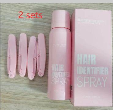 Hair Identifier Spray Set For Face Shaving Moisturizing Dermaplaner Spray
Two sets of pink hair shaving tools and hair identifier spray on wooden background