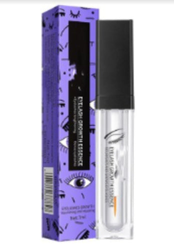 Eyelash nourishing liquid in purple package with eye-shaped graphic and branded label