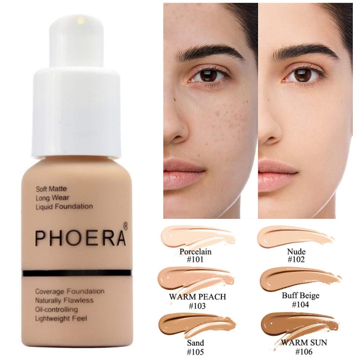 Soft matte long-wear liquid foundation with natural flawless coverage and oil-controlling formula by Phoera cosmetics.