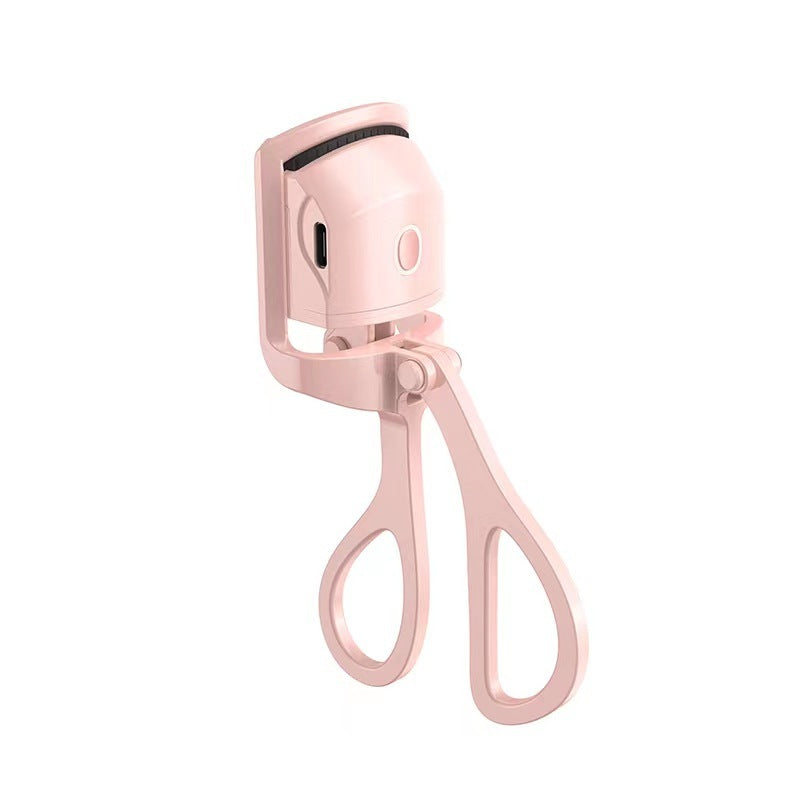 Heated electric eyelash curler with temperature control in pink color