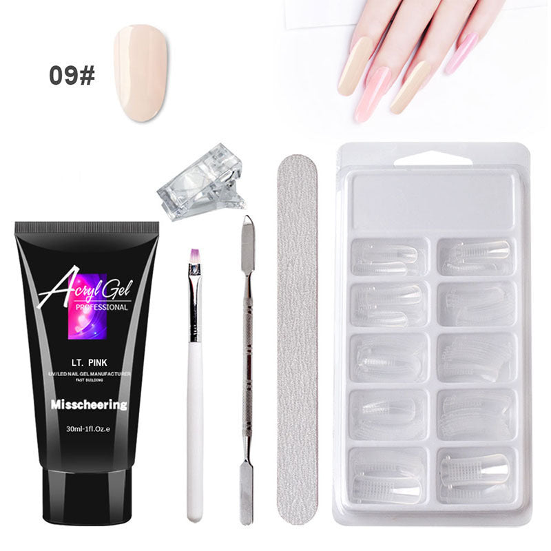 Painless Extension Gel Nail Art Without Paper Holder Quick Model Painless Crystal Gel Set from 6ixDrips beauty store, featuring gel nail supplies, nail buffer, and application tools.