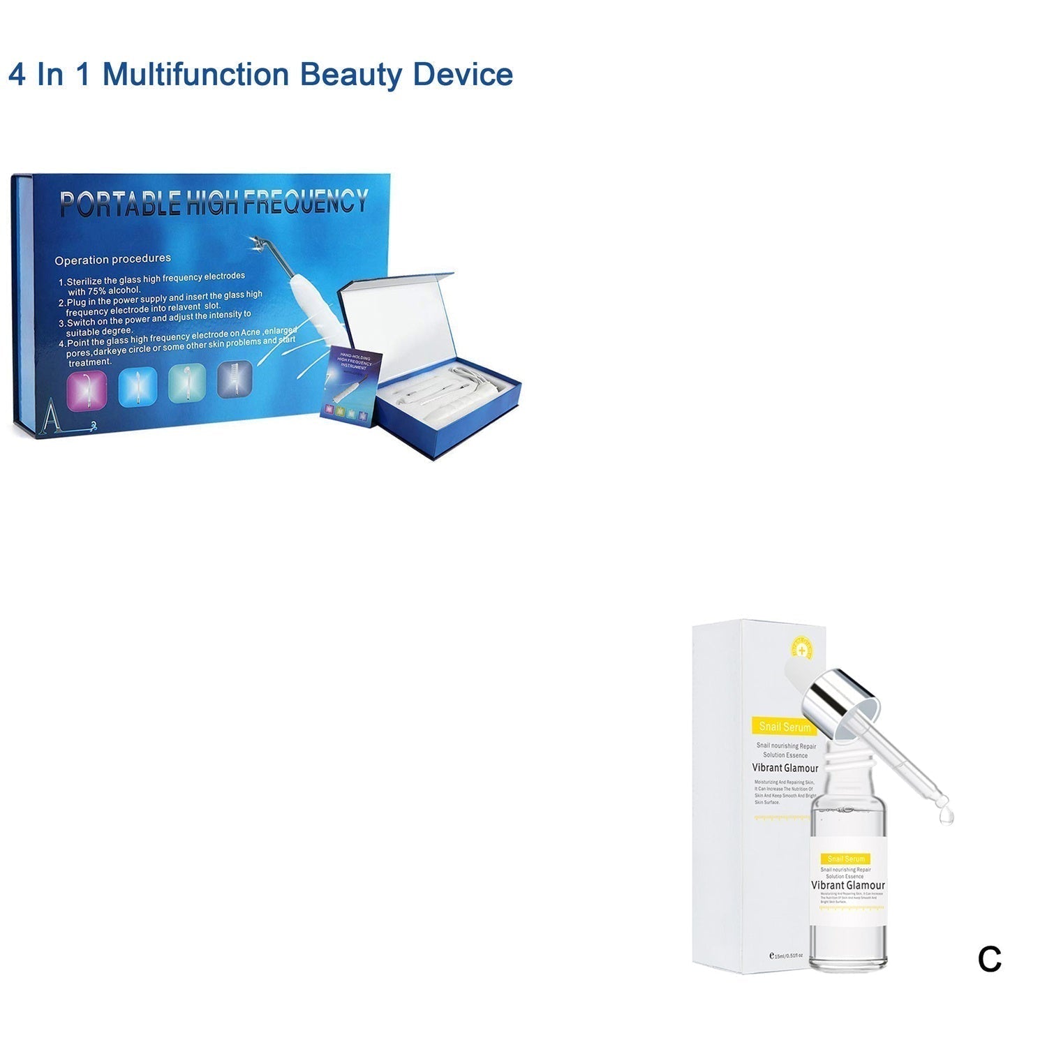 4-in-1 multifunction beauty device with compact box design, including massage and skin care tools.