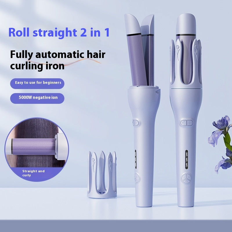 Fully automatic 2-in-1 hair curler and straightener with 5000w negative ion technology, easy to use for beginners, by 6ixDrips.