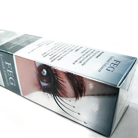 Lash-enhancing product in white and black packaging with an eye closeup image