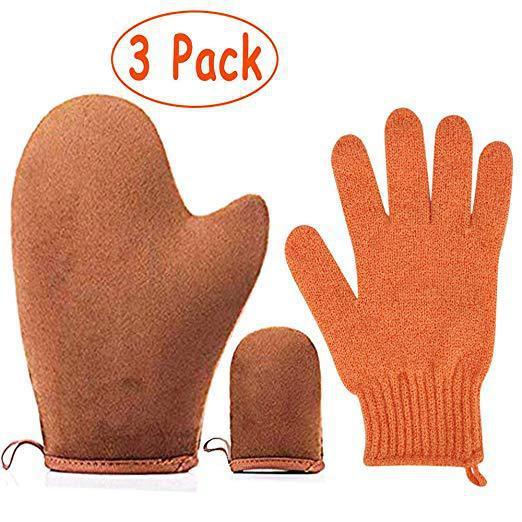 Self Tanning Mitt Applicator Kit 4 in 1 Self Applicator Set with Exfoliating Glove, 3 Pack