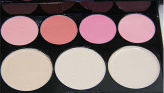 Assorted blush and powder palette from 6ixDrips cosmetics brand, featuring various pink and nude shades for makeup application.