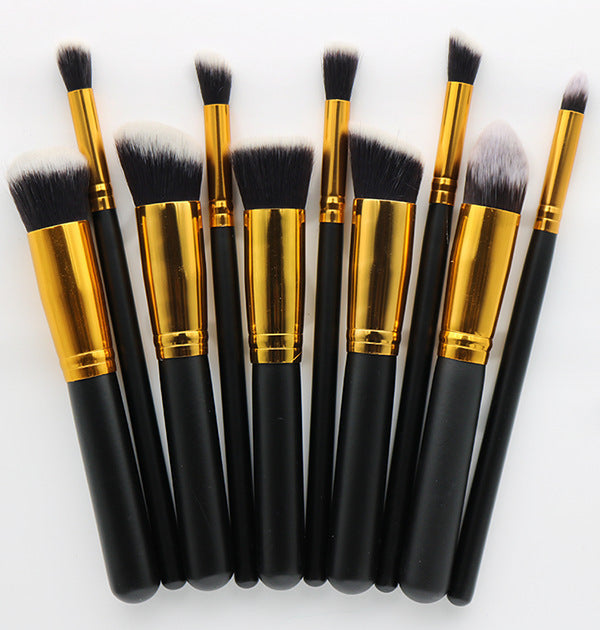 10-Piece Makeup Brush Set with Wooden Handles