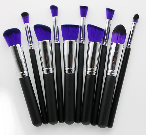 10-Piece Makeup Brush Set with Wooden Handles