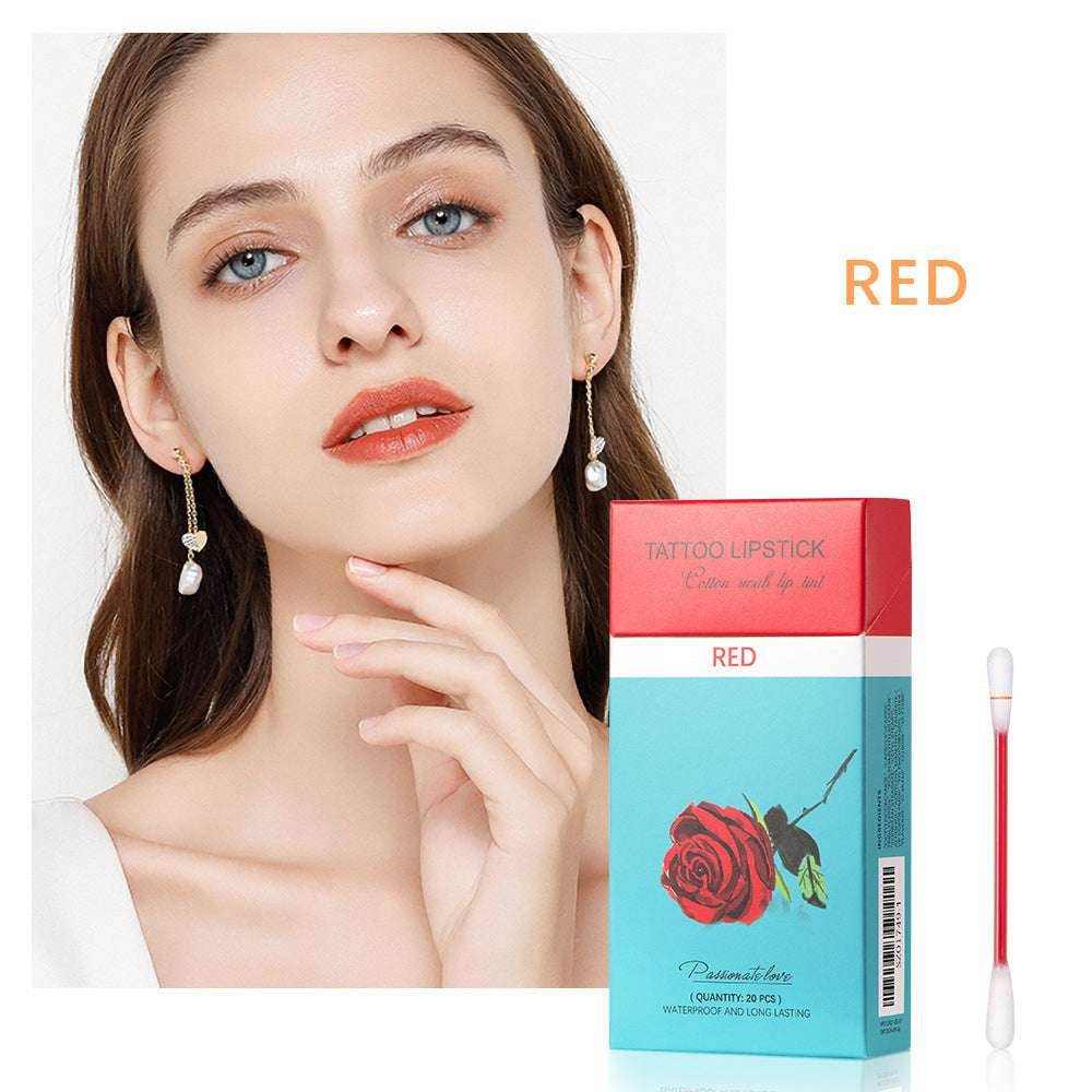 20 Pcs Portable Cotton Swab Lipstick Set Positive red