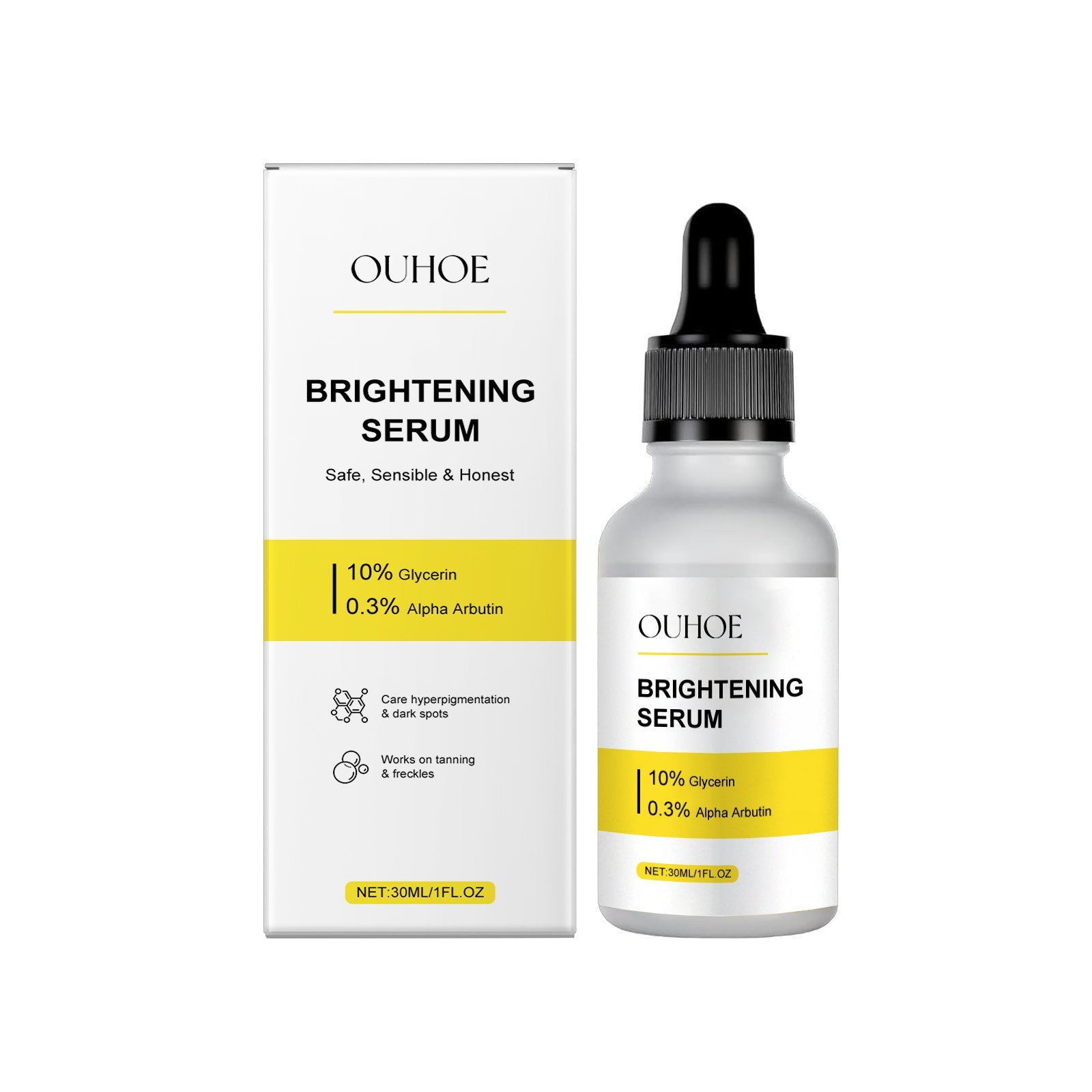 Brightening Serum: Effective skin care product with 10% Glycerin and 0.3% Alpha Arbutin for luminous, radiant complexion.