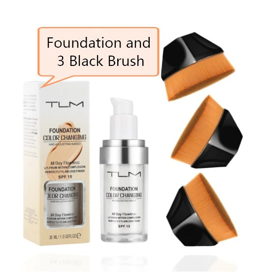 Temperature Liquid Foundation Concealer and 3 Makeup Brushes
Portable natural color makeup products including foundation and concealer, with 3 angled makeup brushes for application.