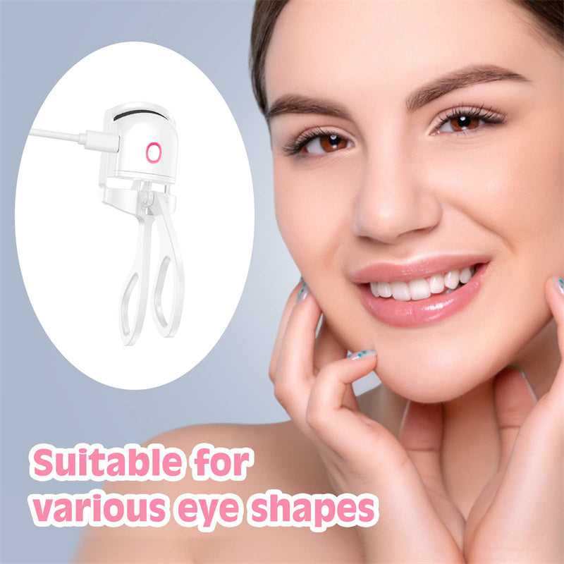 Heated eyelash curler with adjustable temperature control for various eye shapes