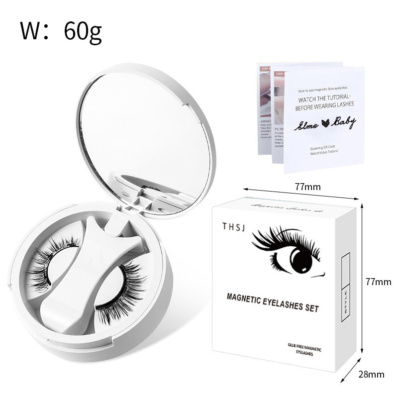 Compact magnetic false eyelashes storage box with integrated mirror, containing reusable glue-free magnetic false eyelash set.