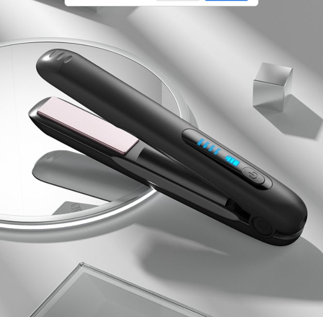 Wireless Hair Straightener Flat Iron Mini 2 IN 1 Roller USB 5000mAh with digital display and sleek black design