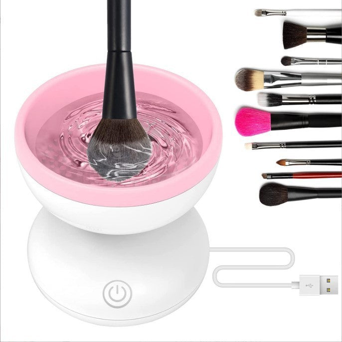 Electric makeup brush cleaner machine with assortment of cosmetic brushes