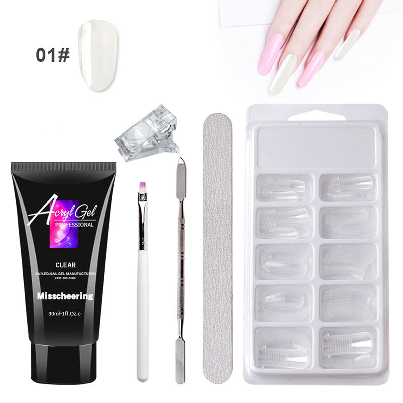 Painless extension gel nail art set with crystal gel, nail brush, and accessories for quick and easy nail enhancements