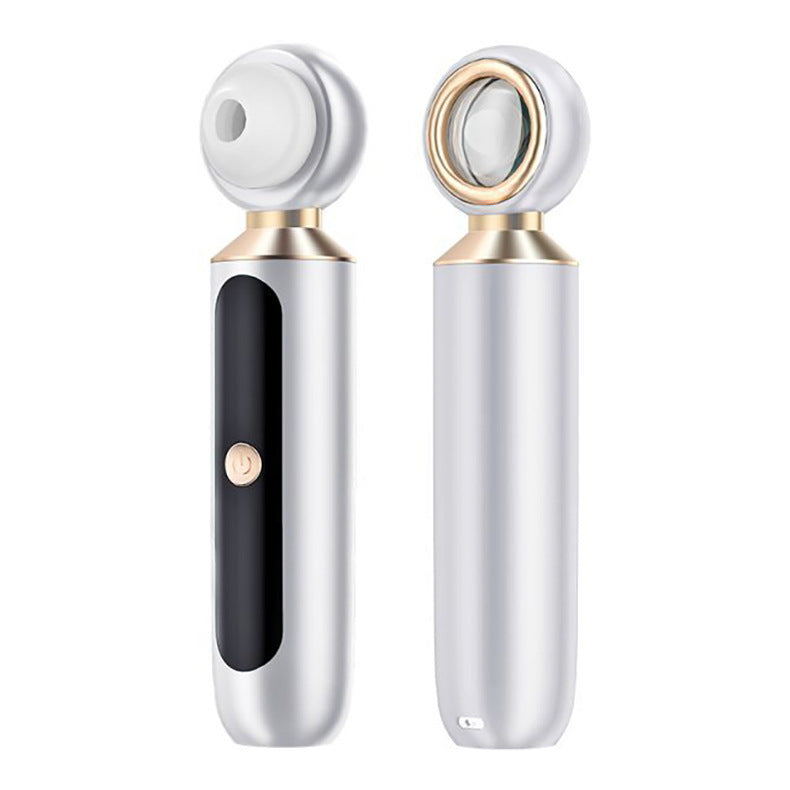 Portable Visual Blackhead Meter Household USB Electric Magnifying Glass. This image shows a white and gold device with a magnifying glass-like attachment, designed for examining and treating skin conditions such as blackheads.