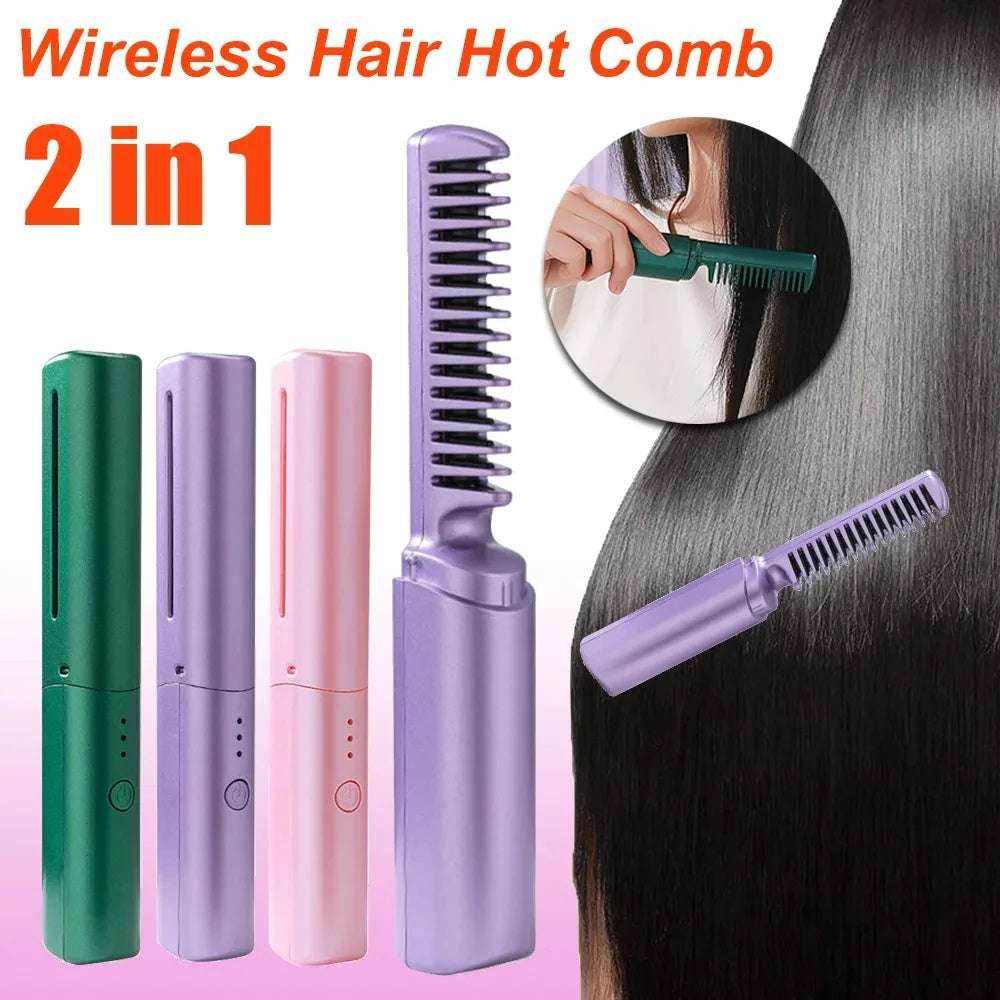 Wireless Hair Straightener Comb & Curler Tool