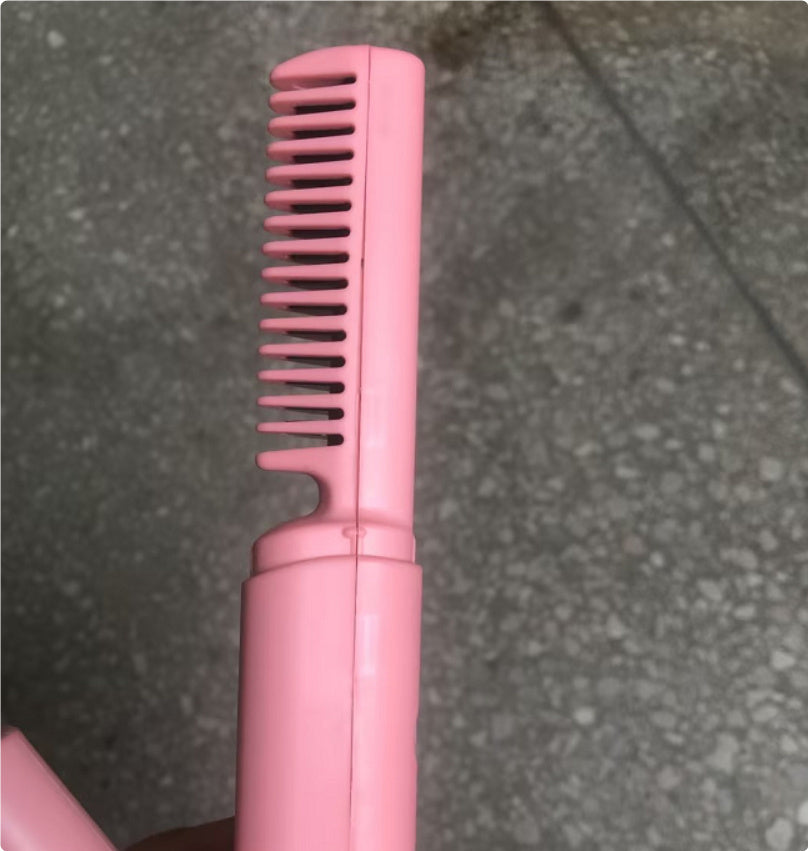 Pink wireless hair straightener and curling comb with fast heating and negative ion technology