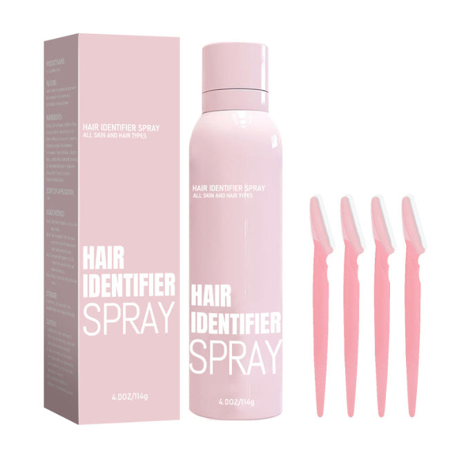 Hair Identifier Spray Set For Face Shaving Moisturizing Dermaplaner Spray - Lightweight pink spray bottle with applicator tools for hair identification and skin care.