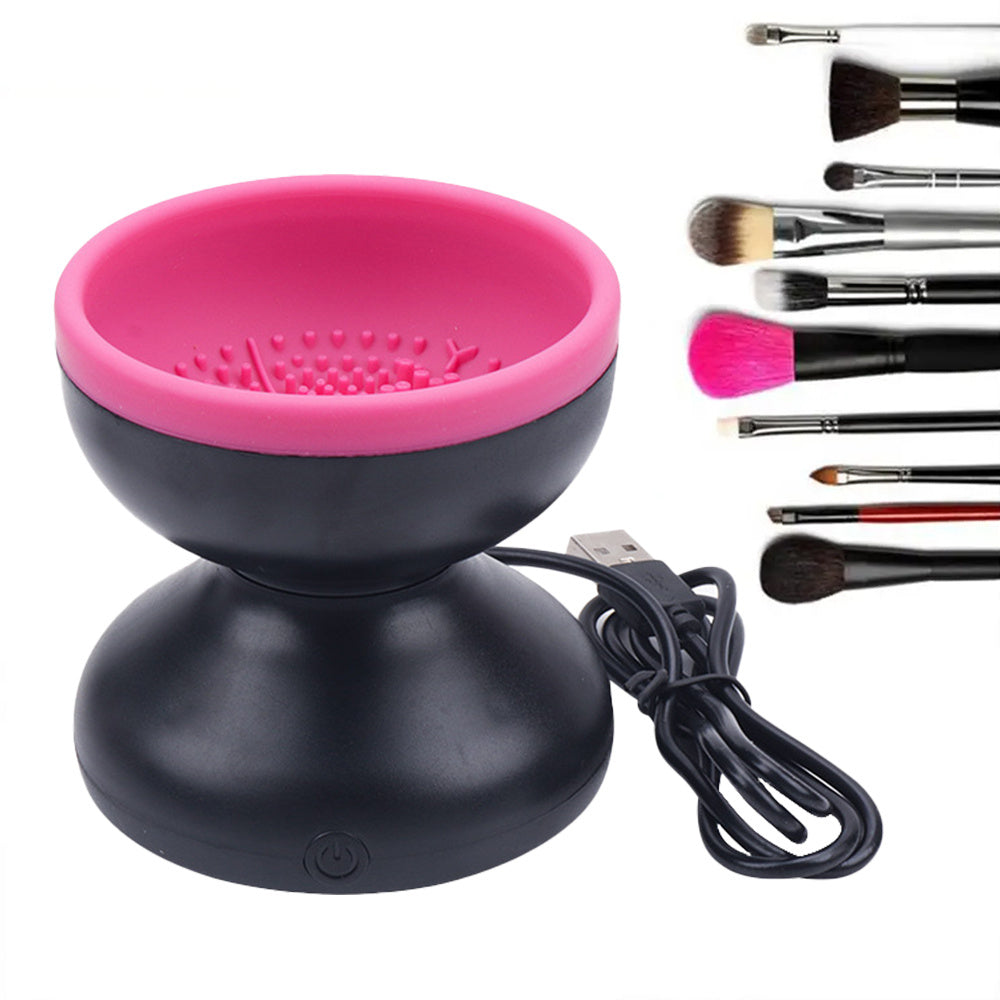 Electric Makeup Brush Cleaner Machine with Portable Automatic USB Cosmetic Brush Cleaner in Black and Pink