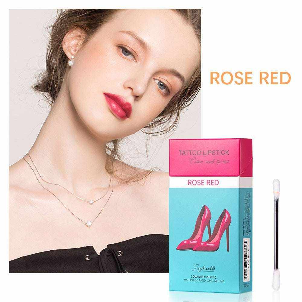 20 Pcs Portable Cotton Swab Lipstick Set Rose red