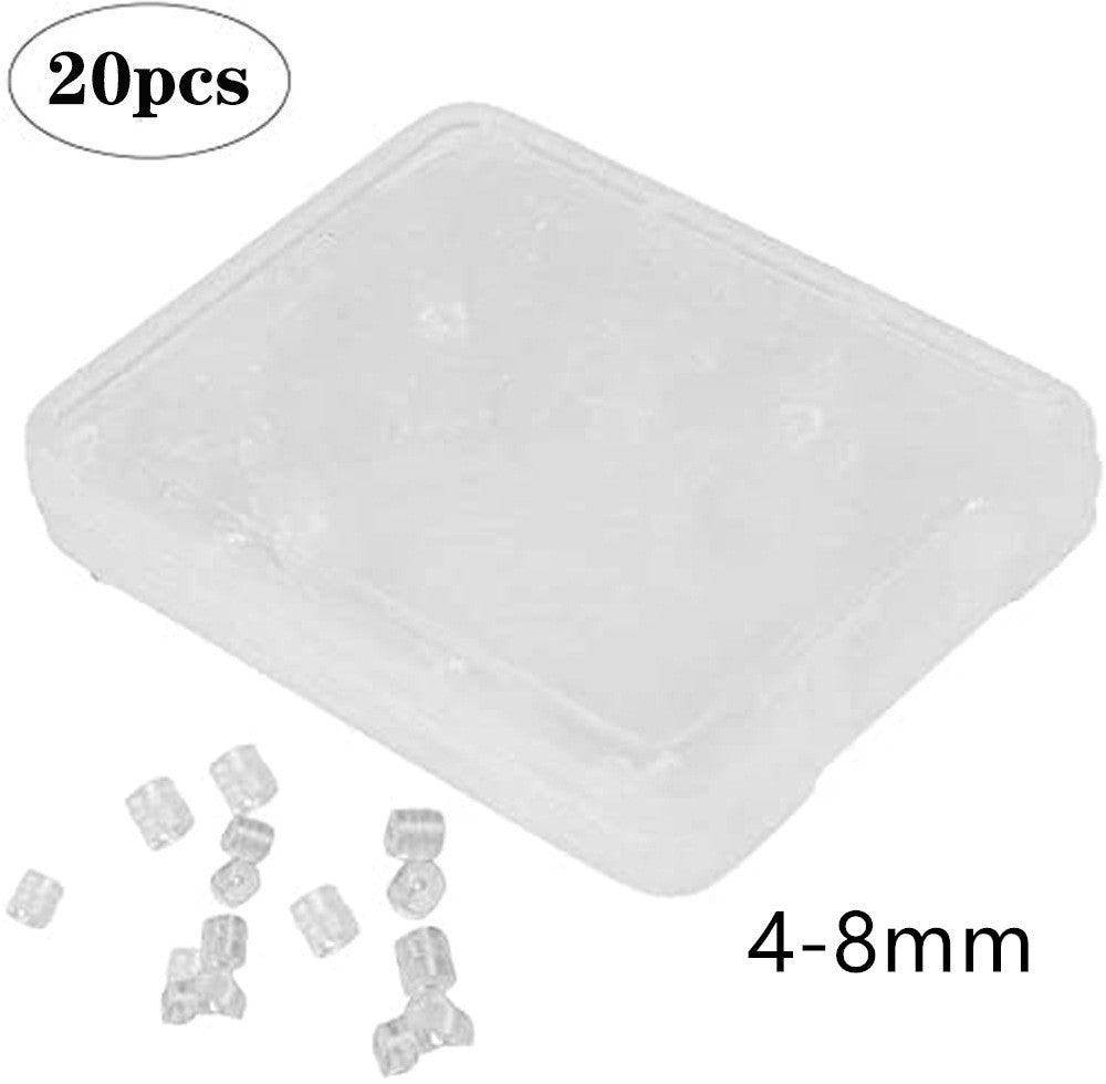 20 pcs skin tag removal kit, containing transparent clips in various sizes from 4-8mm, for effective home treatment of moles, warts, and other skin imperfections.