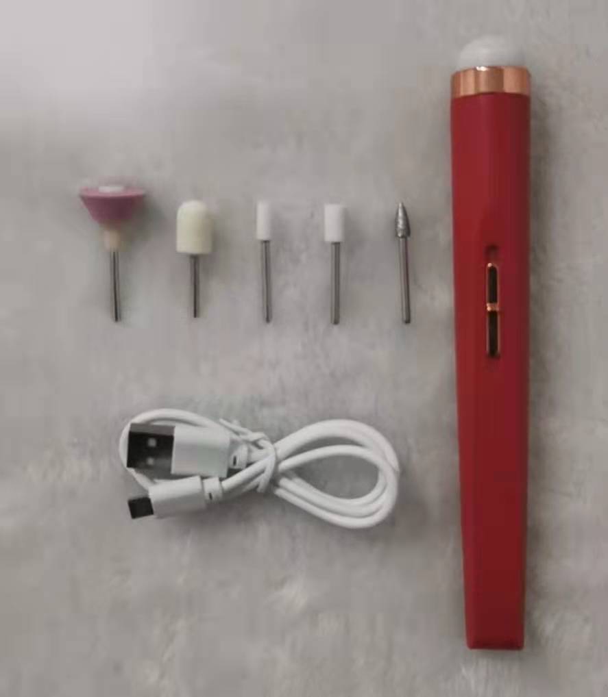 5-in-1 Electric Manicure Set with Red Cordless Nail Drill and Rechargeable USB Cable