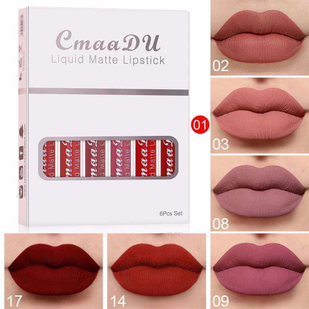 Elegant Matte Lipstick Collection - 6 Long-Lasting Shades A