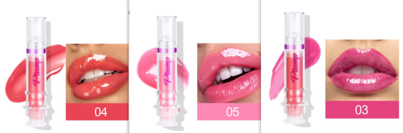 Vibrant lip color in pink shades, glossy lipstick tube, close-up of model's lips showcasing product.