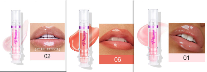 Vibrant lip glosses in three shades: Peach, Coral, and Pink - Glossy, moisturizing lip color from 6ixDrips beauty brand.